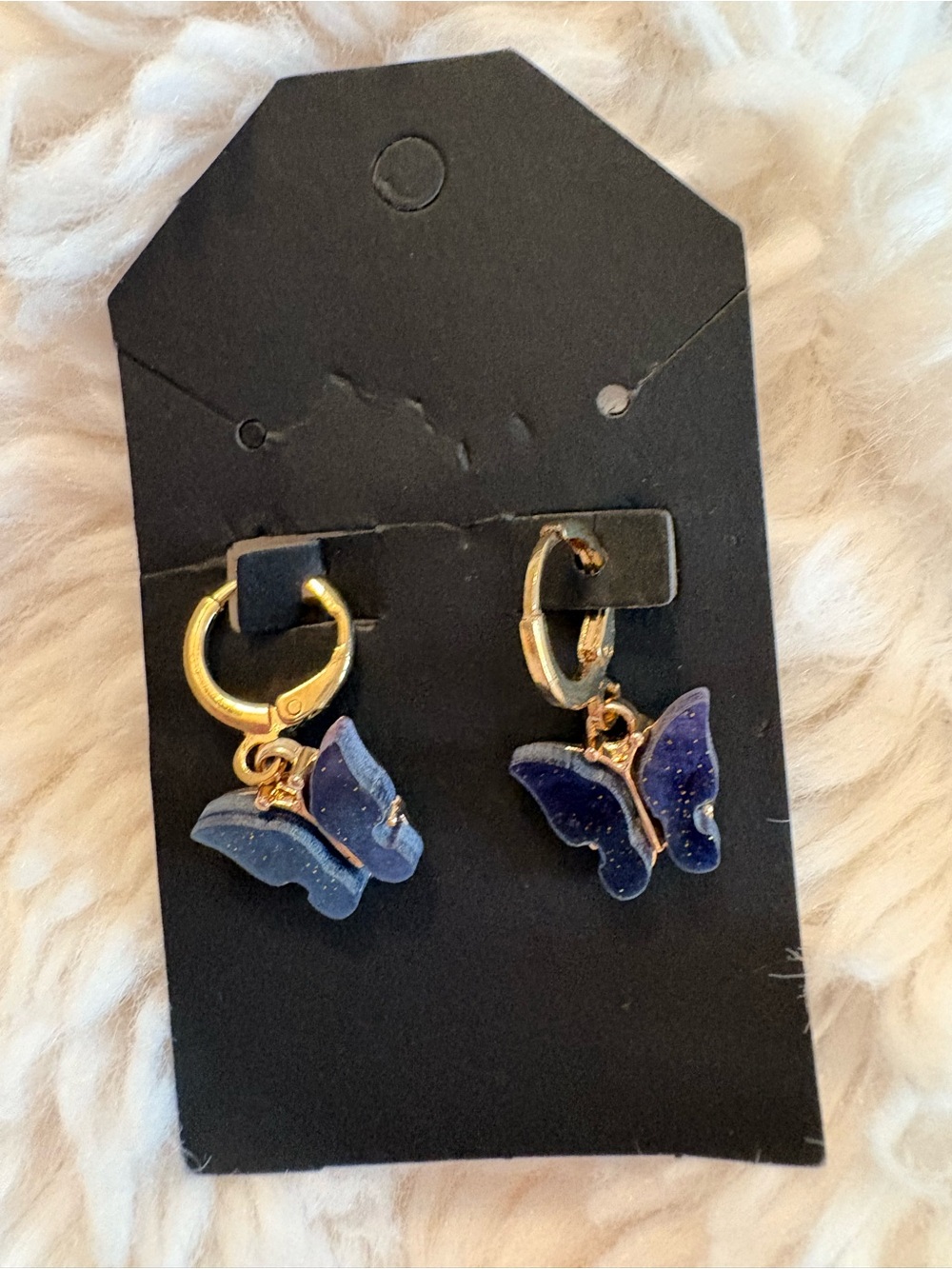 Gold Plated Huggie Hoop Earrings with Glitter Butterfly Charm | Dangle Earrings